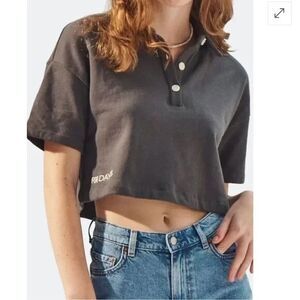 For Days Crop Top XS Short Sleeve Dark Gray Henley Organic Cotton Minimalist NWT